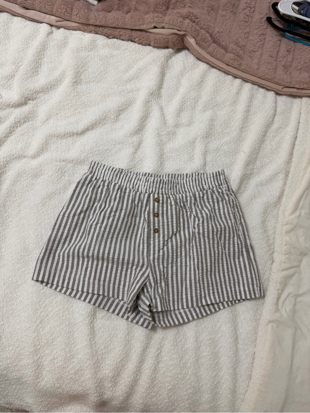 Target Women's High-Waist Striped Shorts - Beige and White